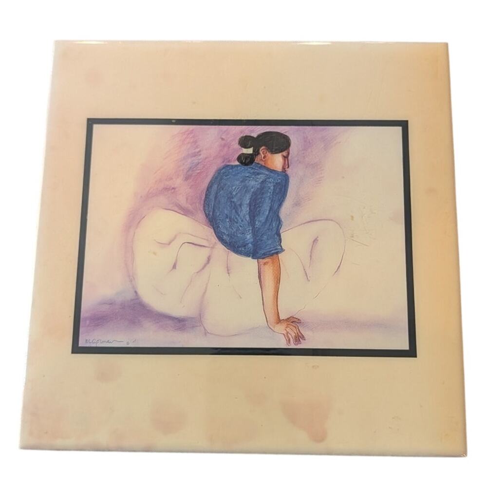 R.C. Gorman Bernadette in Blue Tile 8 X 8 Ceramic Wall Art Made in USA Southwest